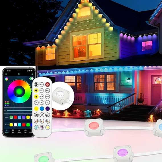 Permanent Outdoor Lights Pro, 300ft RGB-IC LED Eaves Lights, IP67 Waterproof with Smart App&Remote Control,for Christmas,Party, Daily, Halloween and All Holiday Decor