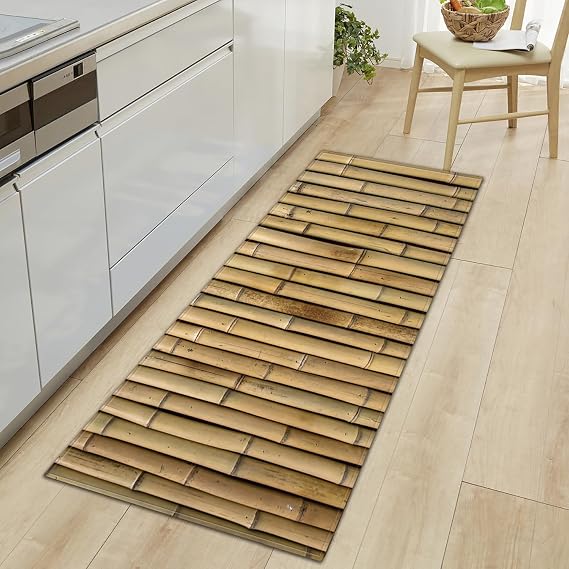 3D Bamboo Pattern Washable Kitchen Rugs,Soft Absorbent Standing Carpets and Rugs,Non Slip Farmhouse Area Rug,for Laundry Room,Sink,Bathroom Floor,Kitchen Rug and Mat,Natural,40x120cm/16 x47
