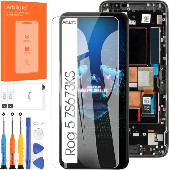 Screen for Asus ROG Phone 5 Screen Replacement for ROG Phone 5 LCD Screen ZS673KS,I005DA,I005DB Touch Display Digitizer Assembly Repair Parts(Black with Frame)