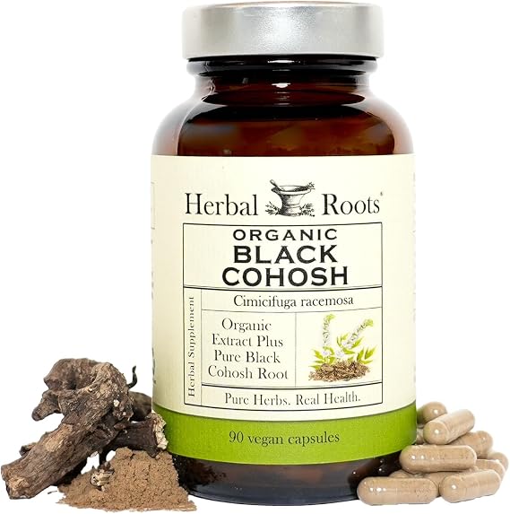 Herbal Roots Organic Black Cohosh Root Capsules - Menopause Support - 3 Month Supply - Certified USDA Organic -90 Vegan Capsules