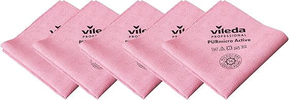 Vileda Professional PurMicro Active Microfibre Cloth Red Pack of 5 38 x 35 cm