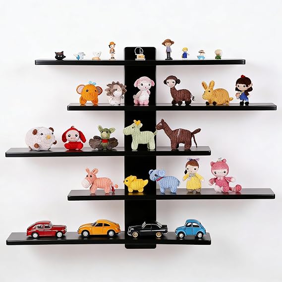 5-Tier Floating Shelf for Wall, Figurine Display Shelf, Decor & Display Storage for Anime Figurines, Dolls, Green Plants & Statues, Mini Decor for Bedroom, Living Room, Study Room (Black)