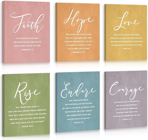 KAIRNE Bible Wall Art,Scripture Religious Wall Decor Set Of 6(12x16\\\'\\\',Framed),Faith Poster Set,Christian Canvas Picture,Bible Verses Artwork,Easter Wall Art for Bedroom College Dorm Home Decor