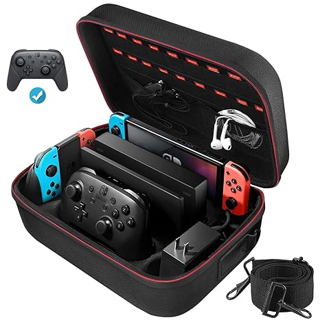 COOWPS Switch Case for Nintendo Switch/Switch OLED Model, Portable Travel | Full Protection Bag with 18 Game Card Slots Storage Carrying Cases for Switch Console Pro Controller Accessories Black