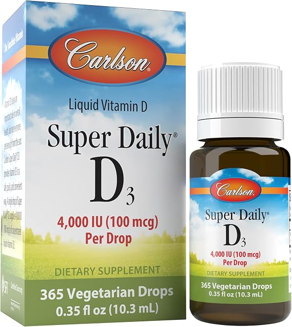 Carlson Super Daily D3 4,000 IU (100 mcg), Heart & Immune Health, Teeth & Bone Strength, Unflavored, 365 Drops