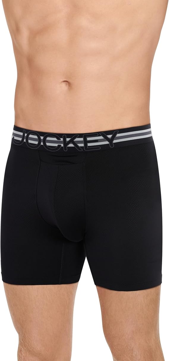 Jockey Men's Underwear, Mens Boxer Briefs With Pouch, Sport Stability Microfiber 6" Boxer Brief