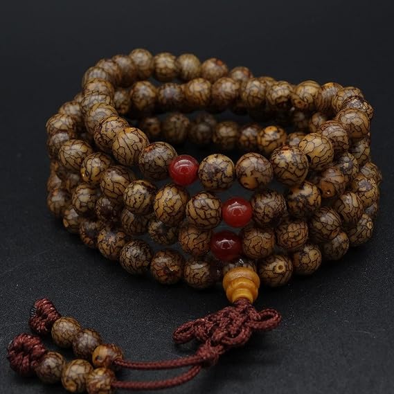8mm Tibetan Buddhism 108 Gold-line Bodhi Mala Prayer Beads Necklace