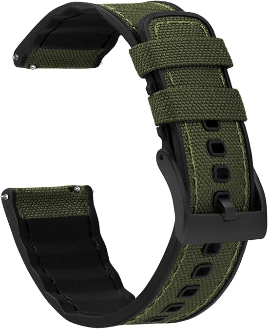 BARTON WATCH BANDS with Integrated quick release spring bars - Hybrid Silicone - Cordura Fabric, Water-Resistant Leather and Silicone Hybrid Watch Bands - Choice of Color & Width (18mm, 20mm, 22mm)