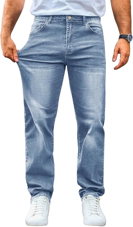 Runcati Jeans Men's Regular Fit Jeans Leisure Stretch Denim Trousers Men Casual Basic Trousers