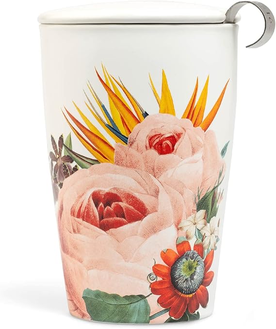 Tea Forte Jubilee KATI Steeping Cup, Ceramic Tea Infuser Cup with Lid & Stainless Steel Loose Leaf Tea Infuser