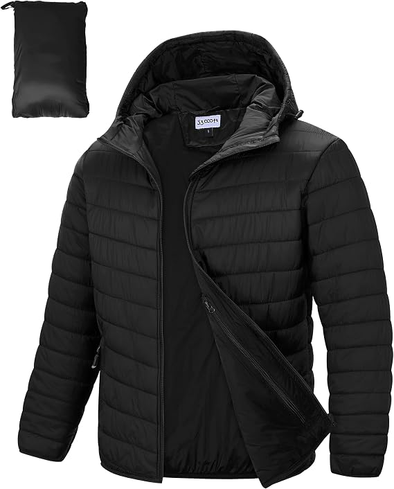 33,000ft Men's Packable Puffer Jacket Hooded Winterjacket Quilted Coat