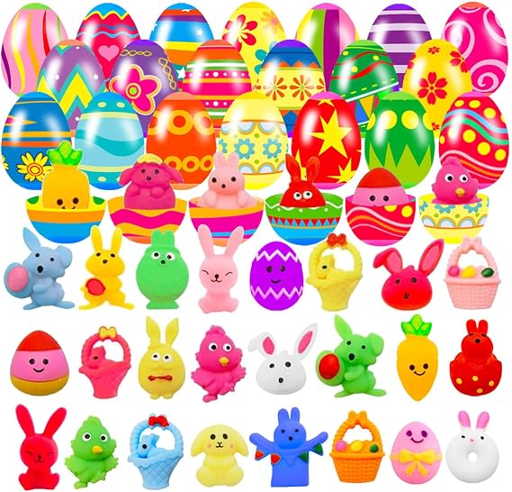 24 Pack Prefilled Easter Eggs with Squishy Toys Inside Bright Colorful Easter Eggs with Fidget Toys Great for Kids Girls Boys Easter Basket Stuffers Eggs Fillers Party Favors Gifts