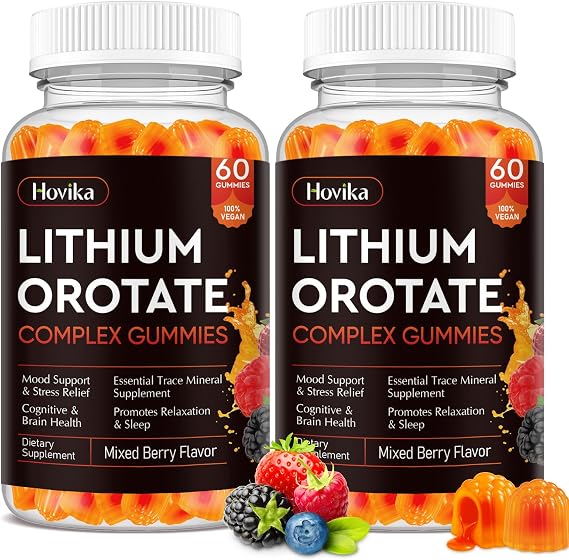 Lithium Orotate 5mg 10mg Gummies Lithium Supplements with Vitamin B, Magnesium & Selenium for Mood Support, Stress Relief, Brain Health, Non-GMO, Vegan, Gluten Free - Mixed Berry Flavor, 120 Gummies