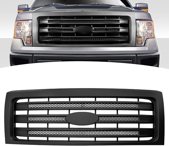 Lariat Style Front Bumper Grille For 2009-2014 Ford F-150 F150, Matte Black