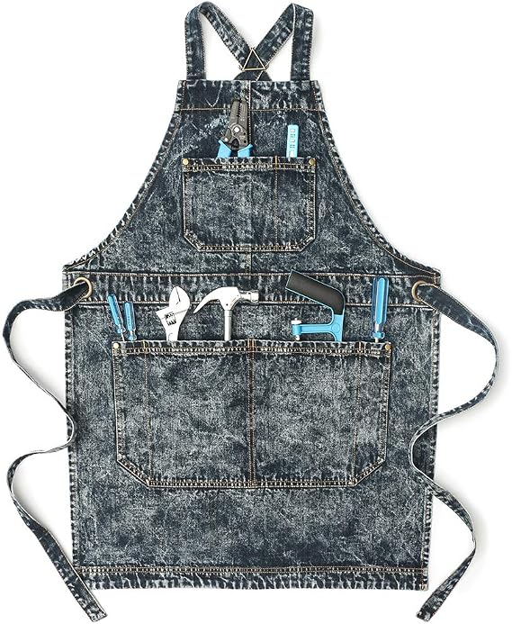 Jeanerlor Cotton Work Apron with Pockets for Women and Men Cross Straps & Adjustable S to L 2 Size