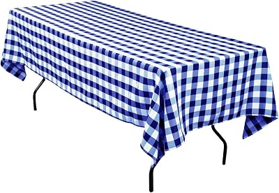 LTC LINENS 60 in. x 102 in. Blue and White Checkered Rectangular Tablecloth - Blue Gingham Table Cloth for 6 Feet Rectangle Table - Stain Resistant, Washable Fabric Plaid Table Cover for Picnic, Party