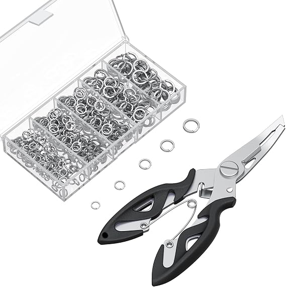 Pawfly 250 Pcs Split Rings and Split Ring Pliers Kit for Fishing