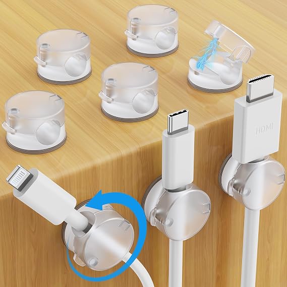 AGPTEK 8 Pack Magnetic Cable Clips, 360 Rotatable Cord Holder, Clear