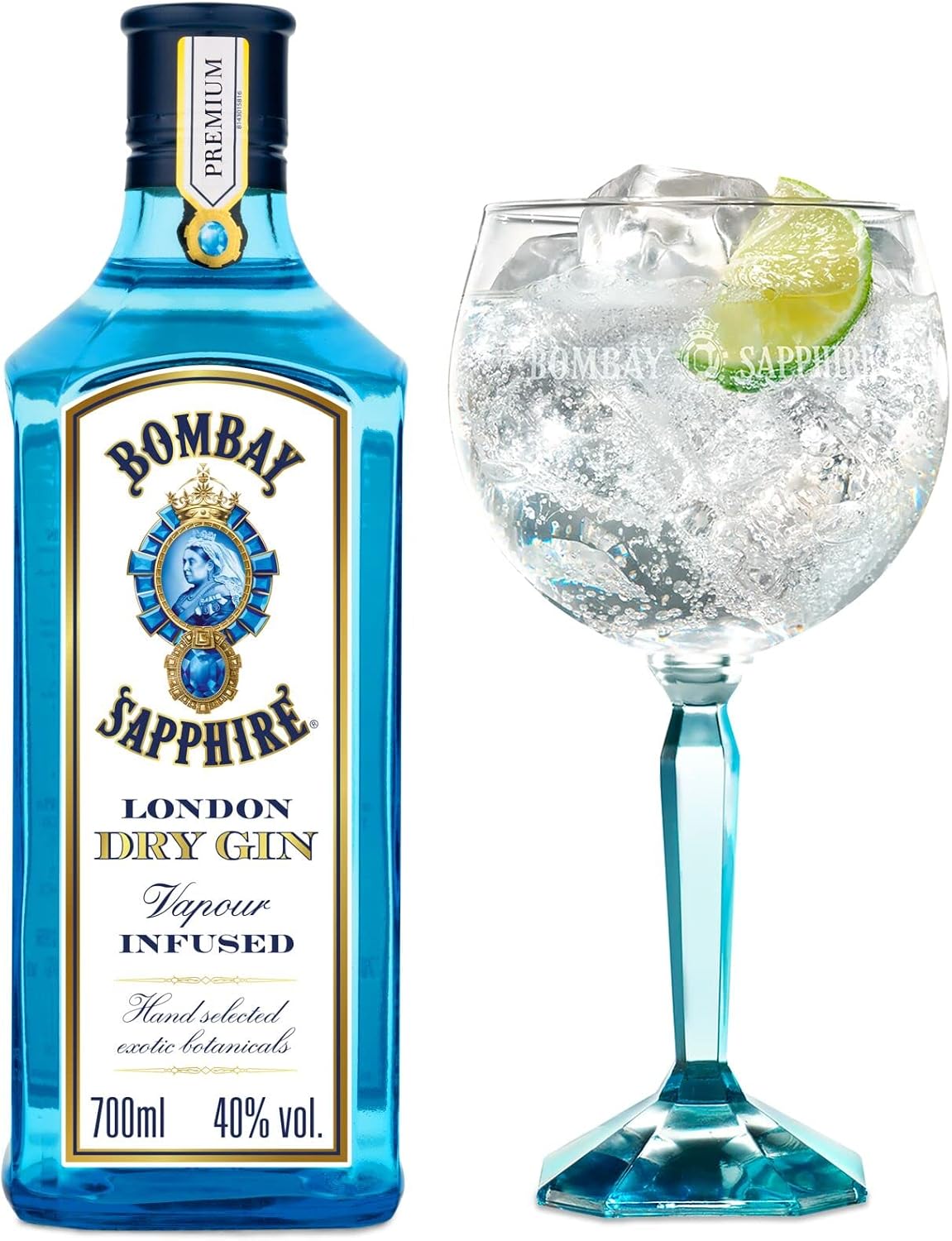 Bombay Sapphire Gin Cocktail Gift Set, Including Bombay Sapphire Premium Distilled London Dry Gin, 40% ABV, 70cl  700 ml &amp; Balloon Gin Glass