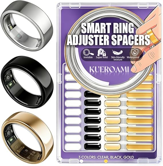 Smart Ring Size Adjuster for Loose Rings, 120Pcs Silicone Spacer Inserts for Oura 5/Galaxy/RingConn 3/Ultrahuman, Reduces 0.2-2 Sizes, Sensor-Friendly, Waterproof, 3 Colors (Gold, Black, Clear)