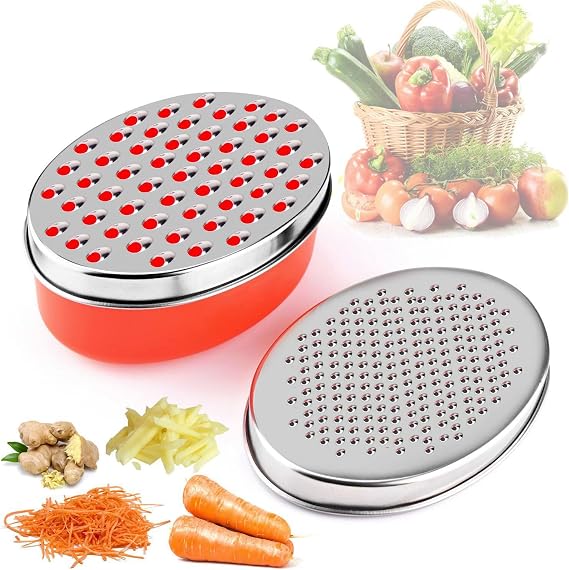 Kunovo Cheese Grater With Airtight Storage Container,cheese shredder&vegetable grater,Box Grater (1-Red)