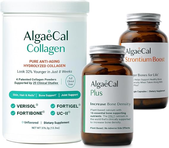 ALGAECAL Bone Builder & Collagen Bundle Clinically-Supported Collagen with Verisol, Fortibone, Fortigel + Plant-Based Calcium, Strontium, D3, K2, Magnesium & 16 Nutrients for Beauty & Bone Health