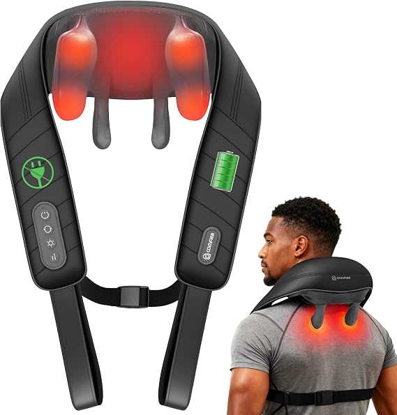 COMFIER Cordless Neck Massager with Heat, 4D Kneading Neck and Shoulder Massager Deep Tissue, 2 Heating Levels,Gifts for Mom Dad
