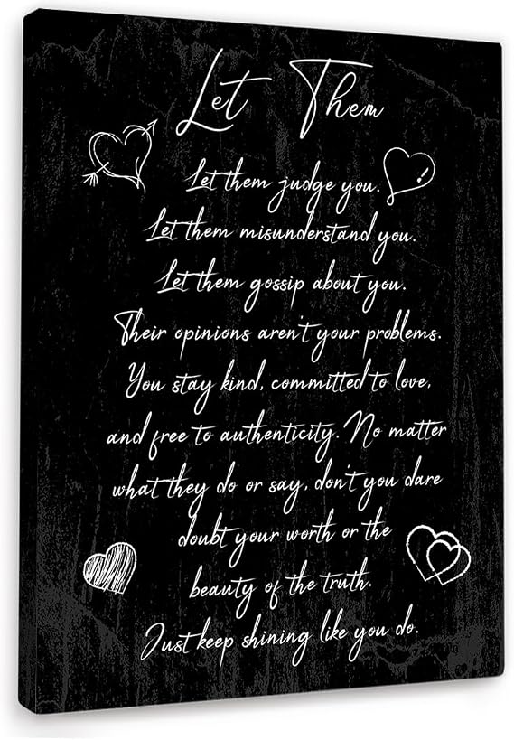 YEOION Let Them Wall Decor,Black Positive Affirmation Quotes Wall Ar Canvas Frame Print for Home Office Room Wall Decor
