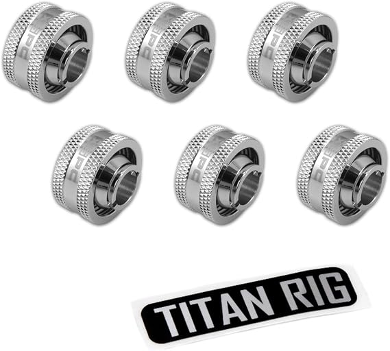 XSPC G1/4" to 1/2" ID, 3/4" OD Compression Fitting V2 for Soft Tubing, Chrome, 6-Pack