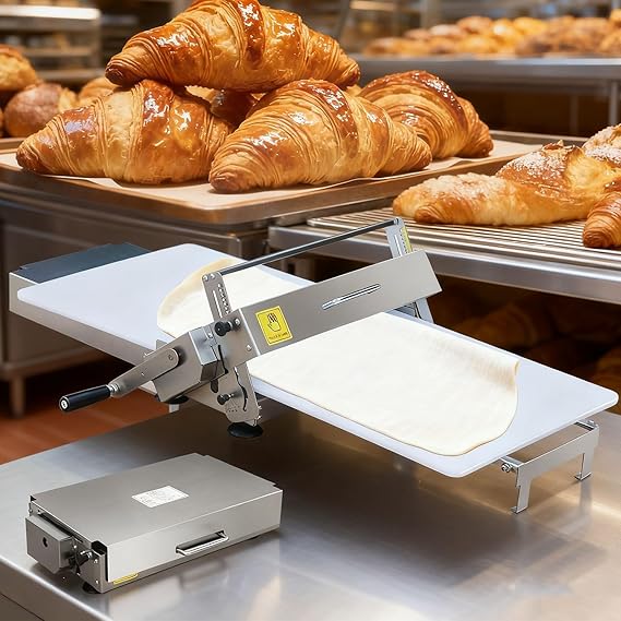 Commercial Dough Roller Sheeter Machine, Manual Croissants Dough Sheeter Puff Pastry Machine, Folding Laminadora De Masa 0.5-25 Mm Thickness Adjustable, Stainless Steel Manual Dough Rolling Machine
