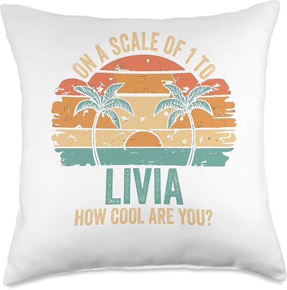 LIVIA Name Gift Groovy Outfits For Women Cute Retro Girls Groovy Livia Personalized Name Throw Pillow, 18x18, Multicolor