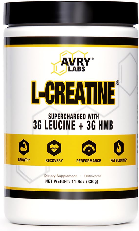 L-CREATINE Supplement: Creatine Monohydrate w/Leucine Amino Acid and HMB Supports Muscle Mass, Strength, Recovery & Performance + Reduce Fat Vegan, 11oz (330g) Powder