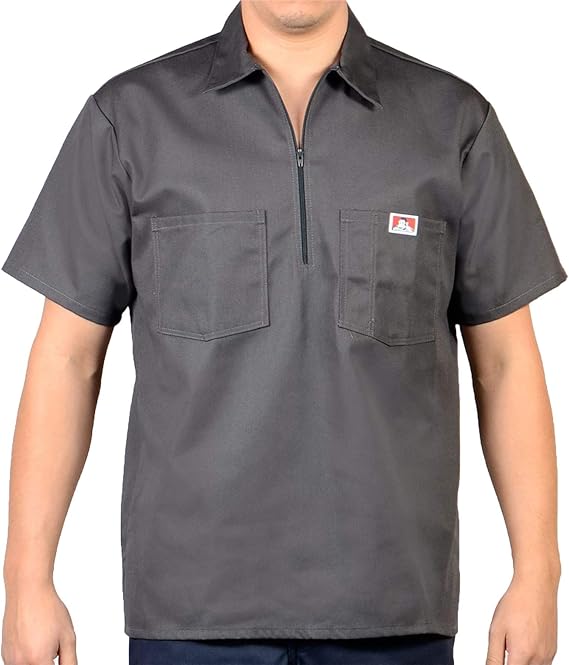 Ben Davis Short Sleeve 1/2 Zip Shirt Solid Color (Grey, 3X-Large)