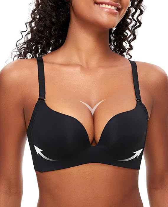 Upushall Women's Wireless Push Up Bra Seamless Padded Plunge No Underwire T Shirt Bras Comfort
