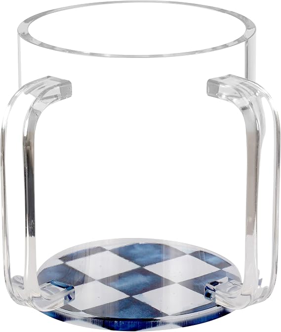 Netilat Yadayim Washing Cup - 5" Acrylic Judaica Hand Wash Cup Negel Vasser with Dual Handles - Modern and Elegant Design (Clear, Checkered Painted Base)