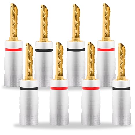 BFA Banana Plugs Speaker Connectors Gold Plated 4mm Banana Connectors Solderless Terminals for Speaker Amplifier Sound System Home Audio Wire Cable -8pcs