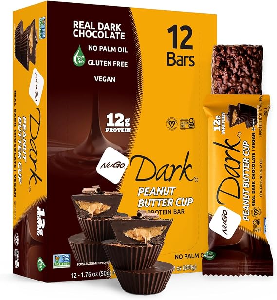 NuGo Dark Nutrition Protein Bars Chocolate Peanut Butter Cup- Pack of 12