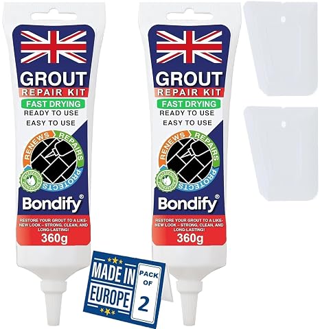 Waterproof White Grout Repair Kit Ready Mixed, 360g x 2 FAST DRYING | EXTRA VOLUME Anti Mould White Tile Grout Reviver for Shower, Bathroom, Patio, Quick Drying Tile Gap Filler Ready Mixed