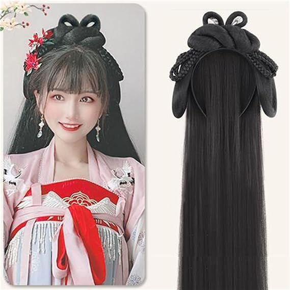 Chinese Vintage Wig Ancient Chinese Traditional Style Wig for Women Geisha Headband Wig Headwear Synthetic Chinese Ancient Wig Bun Hair Pieces Hanfu Headdress Cosplay Wigs Accessories (Color : #5)