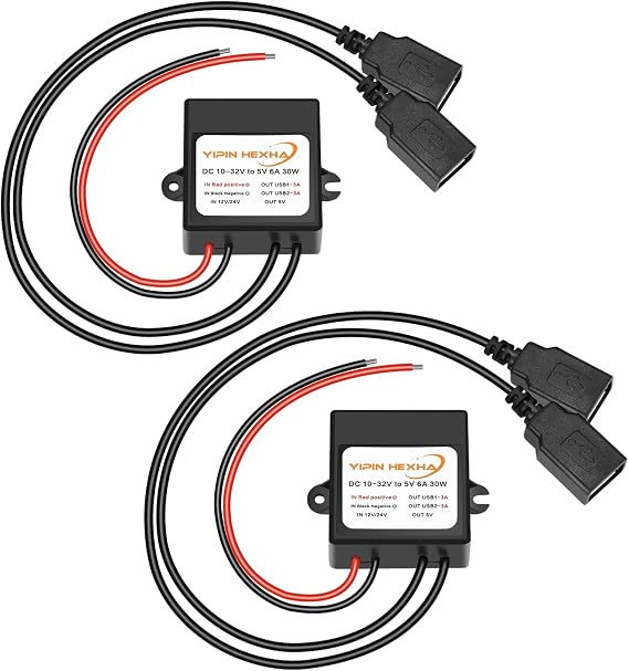 2PCS DC 12V 24V to 5V 6A 30W Dual USB Female DC Step Down Converter Power Adapter Buck Module...