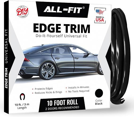 Car Door Edge Protector Universal DIY Edge Trim to Prevent Scratches & Dings Flexible Adhesive Molding Trim for Cars, Trucks & SUVs (10 Ft - Black)