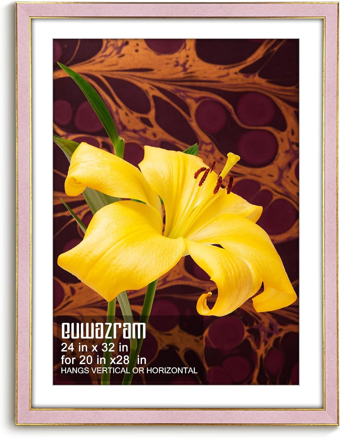 Suede 24x32 Frame - Single Frame, Christmas Elegant Pink 24 x 32 Poster Frame with Mat for 20x28, 24x32 Picture Frames for Artwork, Puzzles, Photos and Movie Posters