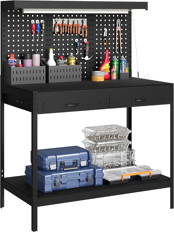 HOMCOM Workbench with Pegboard Heavy-Duty 272 kg 110 x 60 x 150 cm Black