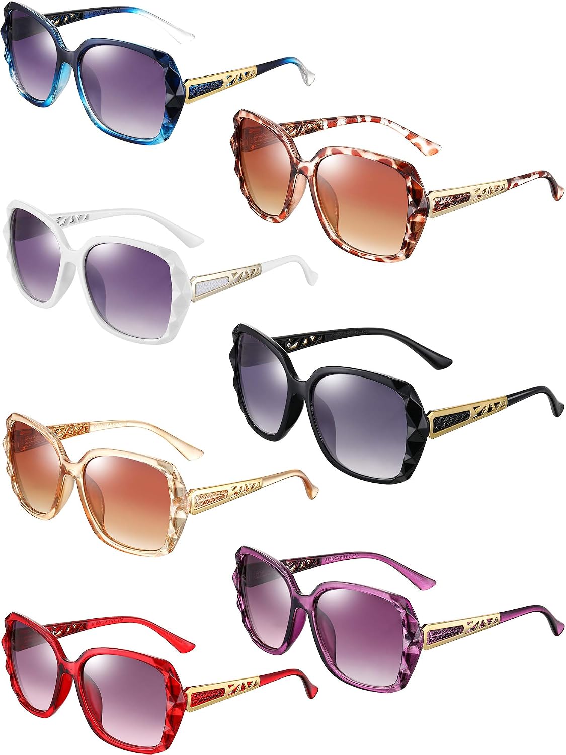 Weewooday 7 Pairs Oversized Sunglasses Women Sparkling Frame Classic Ladies Sunglasses Polarized Square Sunglasses