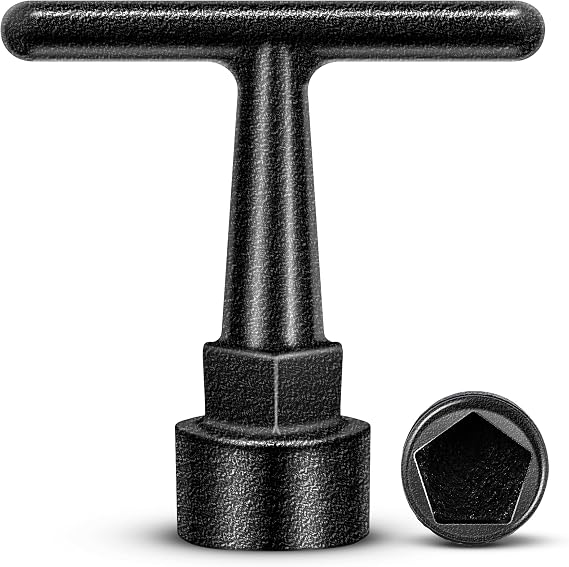 Enhon Curb Box Wrench for Pentagon Curb Boxes, Water Meter Wrench for Penta Socket, T Handle Penta Tool, Water Valve Shut Off Tool (1 Pack,Black)