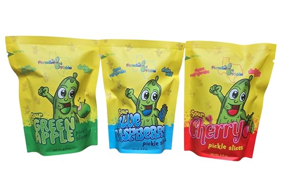 Paradise Pickles Sour Flavor Pack, Blue Raspberry, Green Apple, Cherry Pickle Slices, 3 fl oz Each