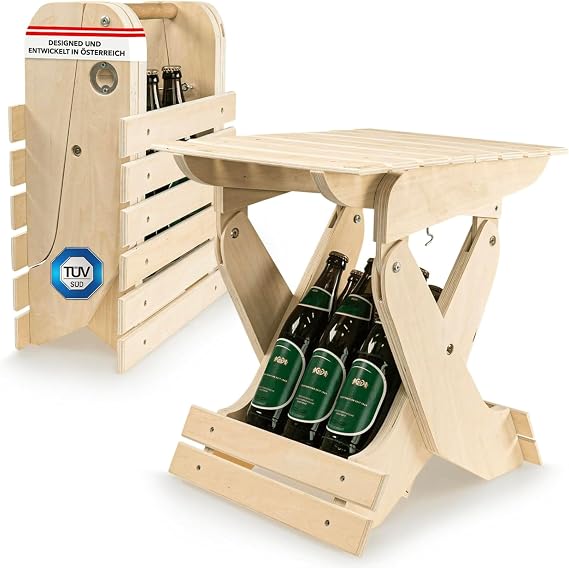 W4 Products mens handbag wood - foldable beer handbag men - beer rack made of wood with seat function - mens beer gift - mens handbag for beer bottles
