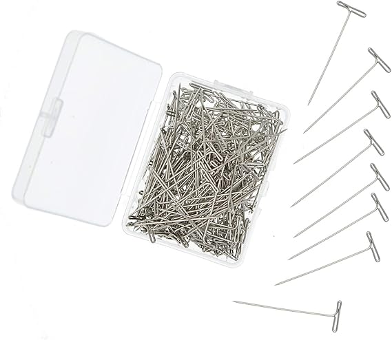 200 Pieces Stainless Steel T-Pins, 38mm/1.5inch,T Shape Sewing Pins for Blocking Knitting, Wig Pins Stainless Steel Push Pin Kit with Clear Box for Mannequin Head and Sewing