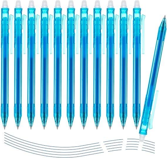 M&G Erasable Gel Pens, 12 Pcs Retractable Erasable Pen Fine Point 0.5mm, Blue Erasable Gel Ink Pens with Comfort Grip, Make Mistakes Disappear for Drawing Writing Planner and Crossword Puzzles
