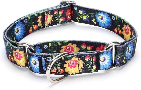 Martingale Dog Collars - Flower Multicolor Cute Patterns, Adjustable Nylon Training Dog Collar Suitable for Boy and Girl Dogs Medium Large Dogs (M, Black)
